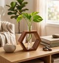 Wooden plant vase with glass test tube